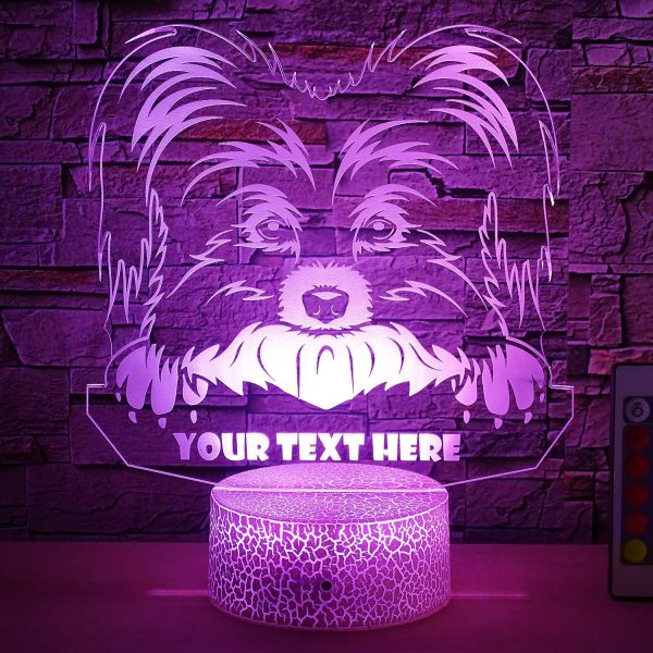Papillon Personalized 3D Night Light Lamp, Custom Dog Lovers Decor Gift Purple