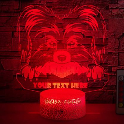 Papillon Personalized 3D Night Light Lamp, Custom Dog Lovers Decor Gift Red