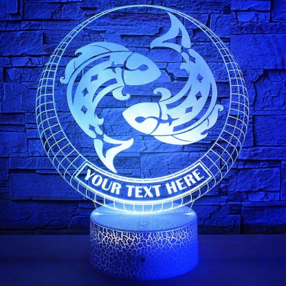 Pisces Zodiac Sign Personalized 3D Night Light Lamp, Custom Astrology Desk Decor Gift Blue