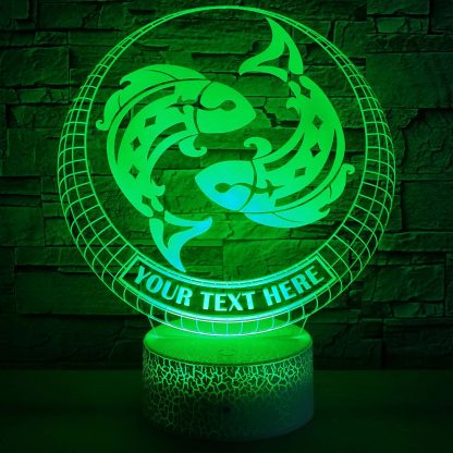 Pisces Zodiac Sign Personalized 3D Night Light Lamp, Custom Astrology Desk Decor Gift Green