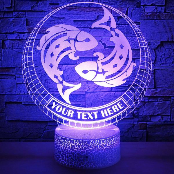 Pisces Zodiac Sign Personalized 3D Night Light Lamp, Custom Astrology Desk Decor Gift Violet