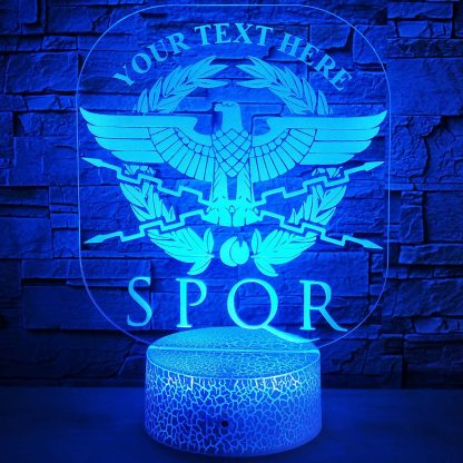 Roman Empire Personalized Legion Eagle SPQR Sign 3D Night Light Lamp Blue