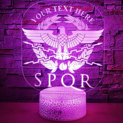 Roman Empire Personalized Legion Eagle SPQR Sign 3D Night Light Lamp Purple