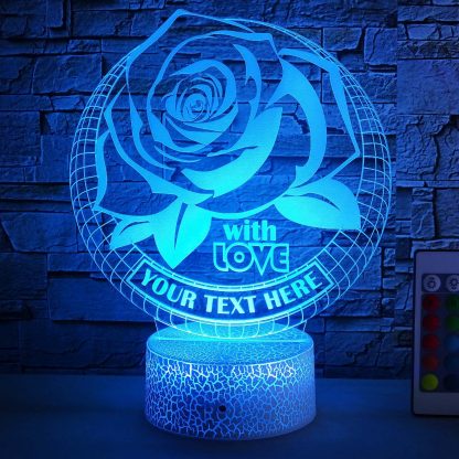 Rose Personalized 3D Night Light Lamp, Custom Love & Valentine's Day Decor Gift Blue