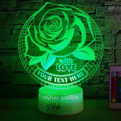 Rose Personalized 3D Night Light Lamp, Custom Love & Valentine's Day Decor Gift Green