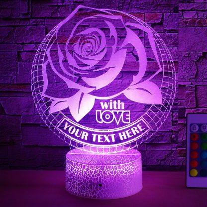 Rose Personalized 3D Night Light Lamp, Custom Love & Valentine's Day Decor Gift Purple