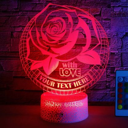 Rose Personalized 3D Night Light Lamp, Custom Love & Valentine's Day Decor Gift Red