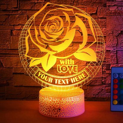 Rose Personalized 3D Night Light Lamp, Custom Love & Valentine's Day Decor Gift Yellow