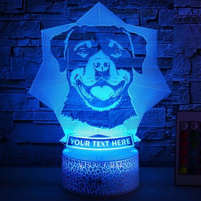 Rottweiler Personalized 3D Night Light Lamp, Custom Metzgerhund Dog Lovers Decor Gift Blue