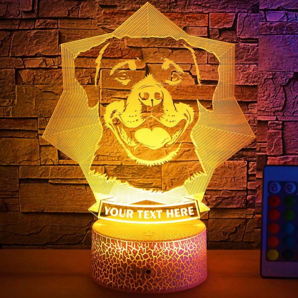 Rottweiler Personalized 3D Night Light Lamp, Custom Metzgerhund Dog Lovers Decor Gift Yellow
