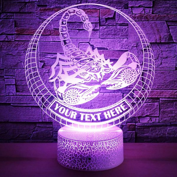 Scorpio Zodiac Sign Personalized 3D Night Light Lamp, Custom Astrology Scorpion Decor Gift Violet