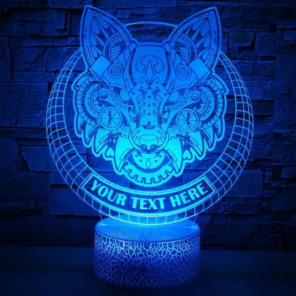 Steampunk Fox Personalized 3D Night Light Lamp, Custom Mechanical Fox Decor Gift Blue