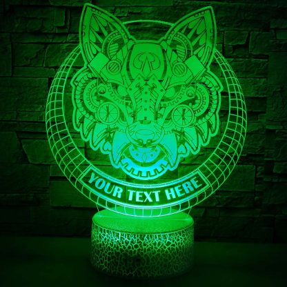 Steampunk Fox Personalized 3D Night Light Lamp, Custom Mechanical Fox Decor Gift Green