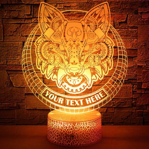 Steampunk Fox Personalized 3D Night Light Lamp, Custom Mechanical Fox Decor Gift Yellow