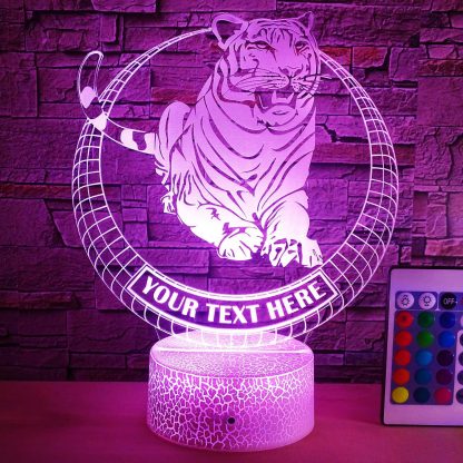 Tiger Personalized 3D Night Light Lamp, Custom Desk Decor Gift Purple