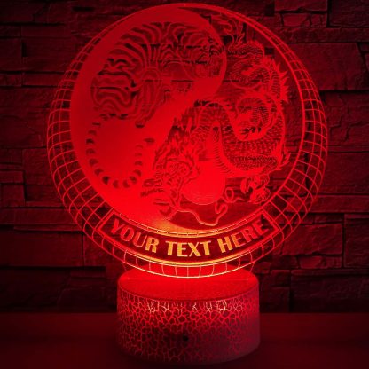 Tiger vs Dragon Yin Yang Personalized 3D Night Light Lamp, Custom Buddhism Desk Decor Gift Red