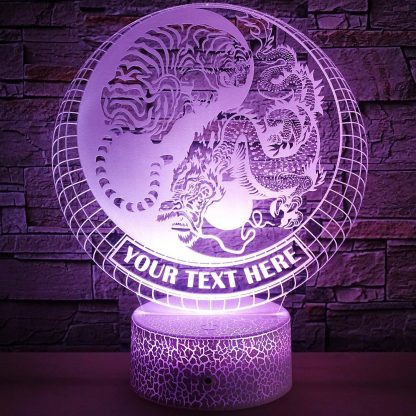 Tiger vs Dragon Yin Yang Personalized 3D Night Light Lamp, Custom Buddhism Desk Decor Gift White
