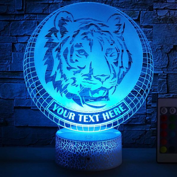 Tiger Head Personalized 3D Night Light Lamp, Custom Decor Gift Blue