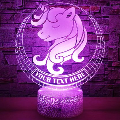 Unicorn 3D Night Light Lamp, Custom Cute Baby Unicorn Desk Decor Gift Purple