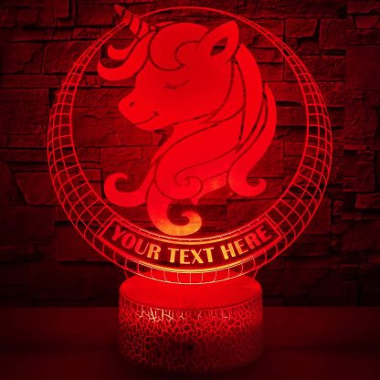 Unicorn 3D Night Light Lamp, Custom Cute Baby Unicorn Desk Decor Gift Red