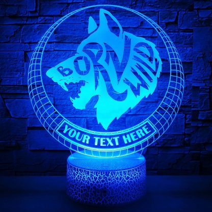 Wolf Personalized 3D Night Light Lamp, Custom Desk Decor Gift Blue