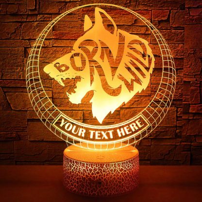 Wolf Personalized 3D Night Light Lamp, Custom Desk Decor Gift Yellow