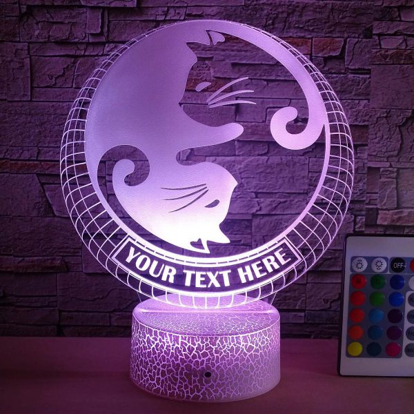 Yin Yang Cats Personalized 3D Night Light Lamp, Custom Kitties And Buddhism Decor Gift White