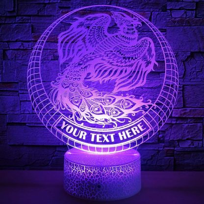 Phoenix Personalized 3D Night Light Lamp, Custom Fiery Mythical Bird Decor Gift Purple