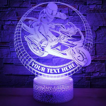 Sportbike Rider Personalized 3D Night Light Lamp, Custom Motorcycle Desk Decor Gift Violet