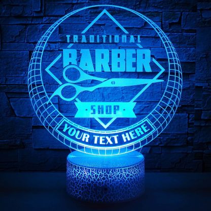 Barbershop Personalized 3D Night Light Lamp, Custom Barbershop & Haircuts Sign Decor Gift Blue