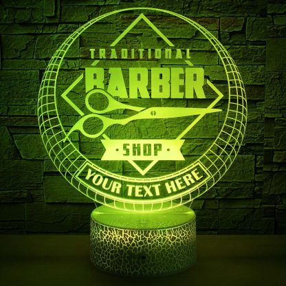 Barbershop Personalized 3D Night Light Lamp, Custom Barbershop & Haircuts Sign Decor Gift Green