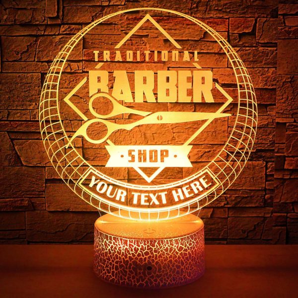 Barbershop Personalized 3D Night Light Lamp, Custom Barbershop & Haircuts Sign Decor Gift Yellow
