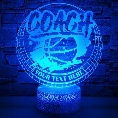 Basketball Coach Personalized 3D Night Light Lamp, Custom Sports Desk Decor Gift Blue