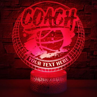 Basketball Coach Personalized 3D Night Light Lamp, Custom Sports Desk Decor Gift Red