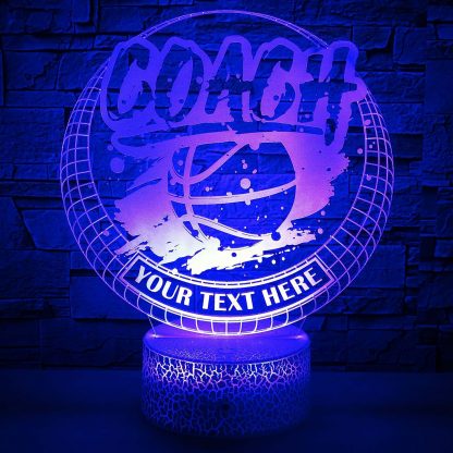 Basketball Coach Personalized 3D Night Light Lamp, Custom Sports Desk Decor Gift Violet