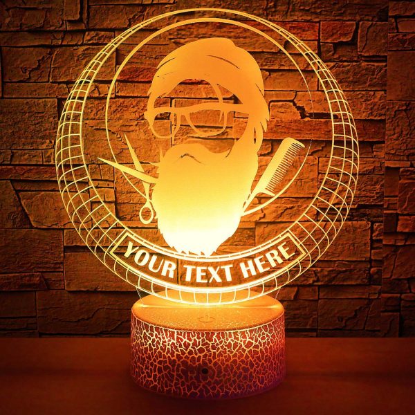 Beard Shop Personalized 3D Night Light Lamp, Barber Shop & Beard Grooming Sign Gift Yellow