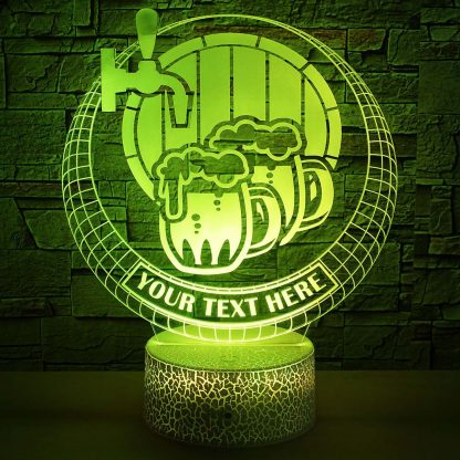 Beer Brewfest Personalized 3D Night Light Lamp, Custom Lager Stout Ale Decor Gift Green