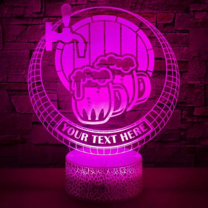 Beer Brewfest Personalized 3D Night Light Lamp, Custom Lager Stout Ale Decor Gift Purple