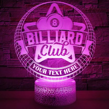 Billiard Club Personalized 3D Night Light Lamp, Custom Billiards Sign Desk Decor Gift Purple