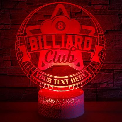 Billiard Club Personalized 3D Night Light Lamp, Custom Billiards Sign Desk Decor Gift Red
