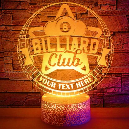 Billiard Club Personalized 3D Night Light Lamp, Custom Billiards Sign Desk Decor Gift Yellow