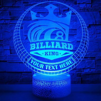 Billiard King Personalized 3D Night Light Lamp, Pool Enthusiasts Tournament Decor Gift Blue
