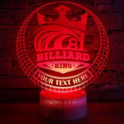 Billiard King Personalized 3D Night Light Lamp, Pool Enthusiasts Tournament Decor Gift Red