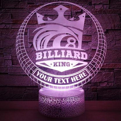 Billiard King Personalized 3D Night Light Lamp, Pool Enthusiasts Tournament Decor Gift White