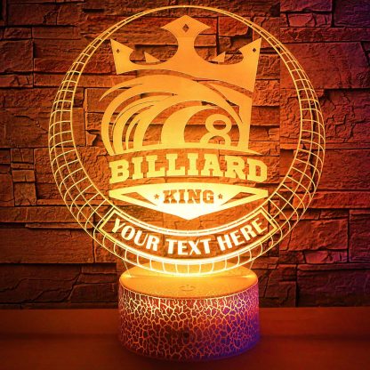 Billiard King Personalized 3D Night Light Lamp, Pool Enthusiasts Tournament Decor Gift Yellow