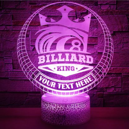 Billiard King Personalized 3D Night Light Lamp, Pool Enthusiasts Tournament Decor Gift Purple