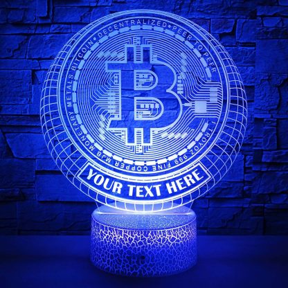 Bitcoin Personalized Crypto 3D Night Light Lamp, Custom Cryptocurrency Decor Gift Blue