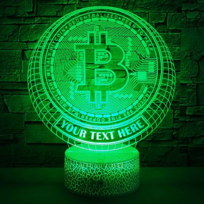 Bitcoin Personalized Crypto 3D Night Light Lamp, Custom Cryptocurrency Decor Gift Green