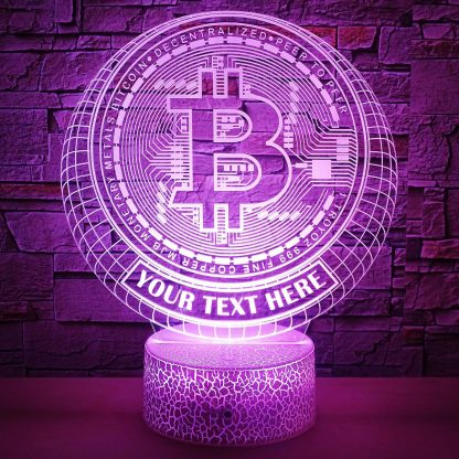 Bitcoin Personalized Crypto 3D Night Light Lamp, Custom Cryptocurrency Decor Gift Pink