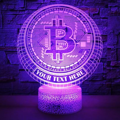 Bitcoin Personalized Crypto 3D Night Light Lamp, Custom Cryptocurrency Decor Gift Purple